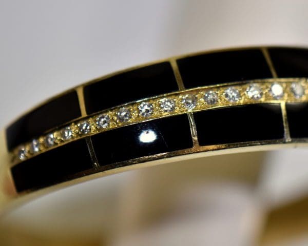 estate solid gold cuff bracelet with diamonds and black enamel 7.JPG