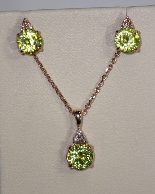green sphene pendant and earring set in rose gold.JPG