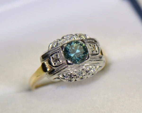 teal montana sapphire vintage engagement ring palladium and gold.JPG