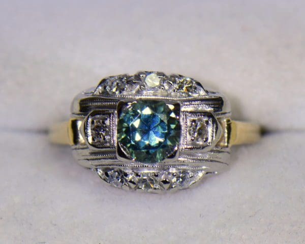 teal montana sapphire vintage engagement ring palladium and gold 5.JPG