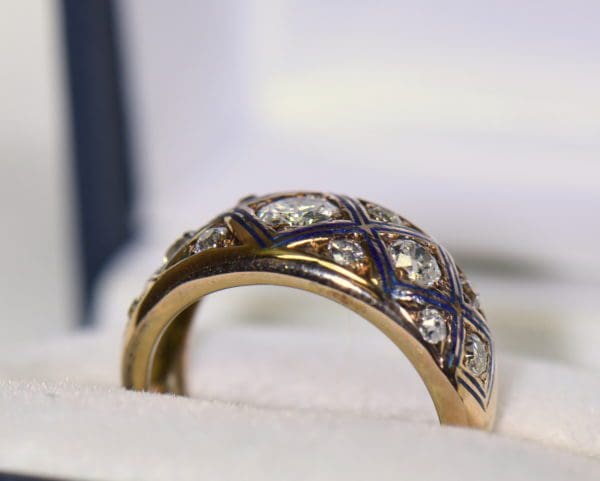 victorian gold diamond ring with blue enamel accents 2.JPG