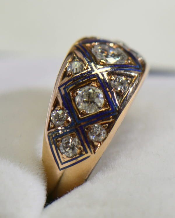 victorian gold diamond ring with blue enamel accents 3.JPG