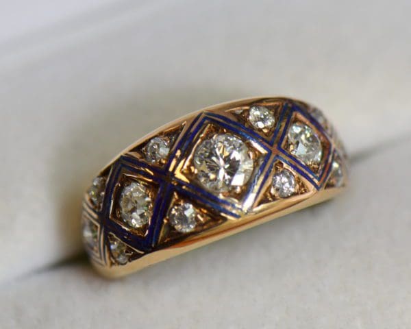 victorian gold diamond ring with blue enamel accents 4.JPG