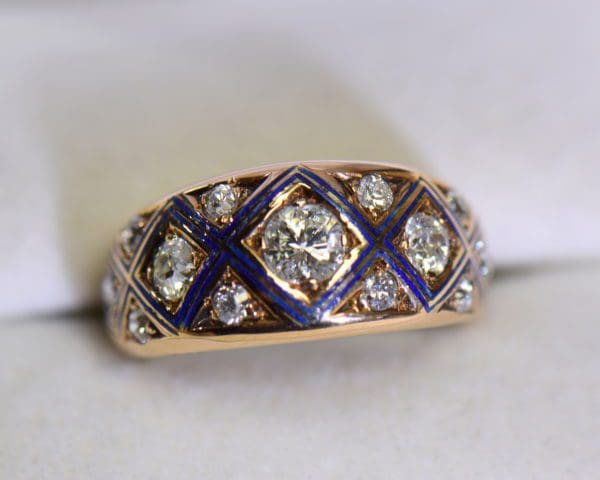victorian gold diamond ring with blue enamel accents 5.JPG