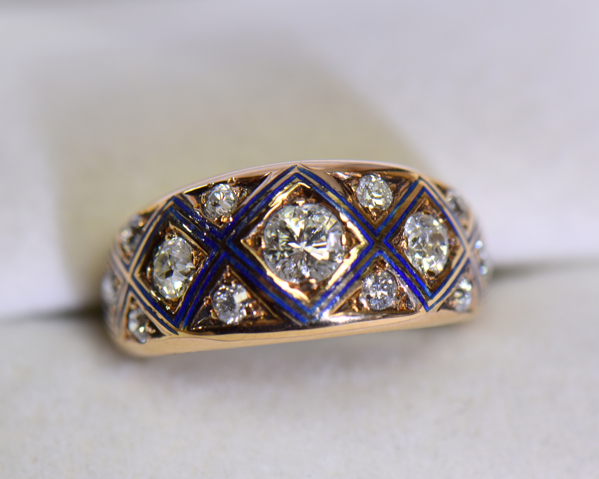 Renaissance Revival Enamel and OMC Diamond Ring C. 1840 – Through The  Louping Glass