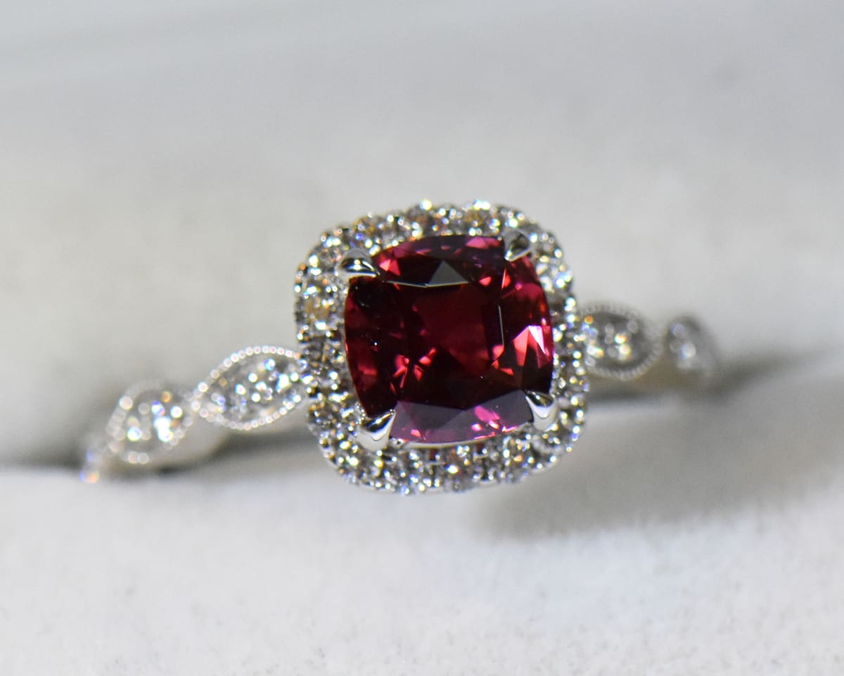 VIVID RED NATURAL Ruby Ring Ruby Diamond Ring 18K White Gold Unique - Ruby  Lane