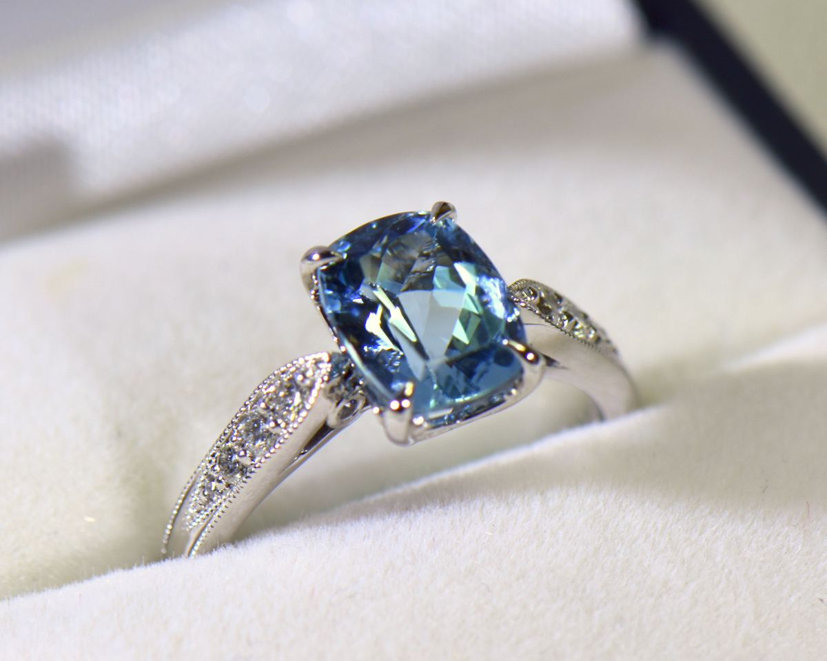 Aquamarine Engagement Ring, Emerald Cut Aquamarine & Diamond Ring, Large  Blue Stone Ring, 14k Gold Ring - Etsy