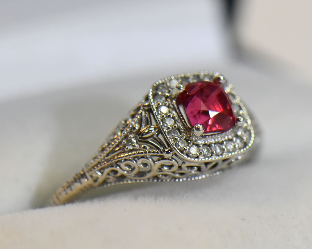 vintage style jedi spinel filigree enagement ring neon pink red cushion 2.JPG
