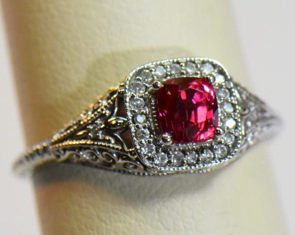 vintage style jedi spinel filigree enagement ring neon pink red cushion 6.JPG