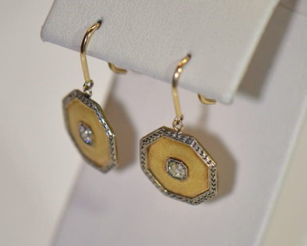 antique octagonal diamond dangle earrings cufflink conversion circa 1900.JPG