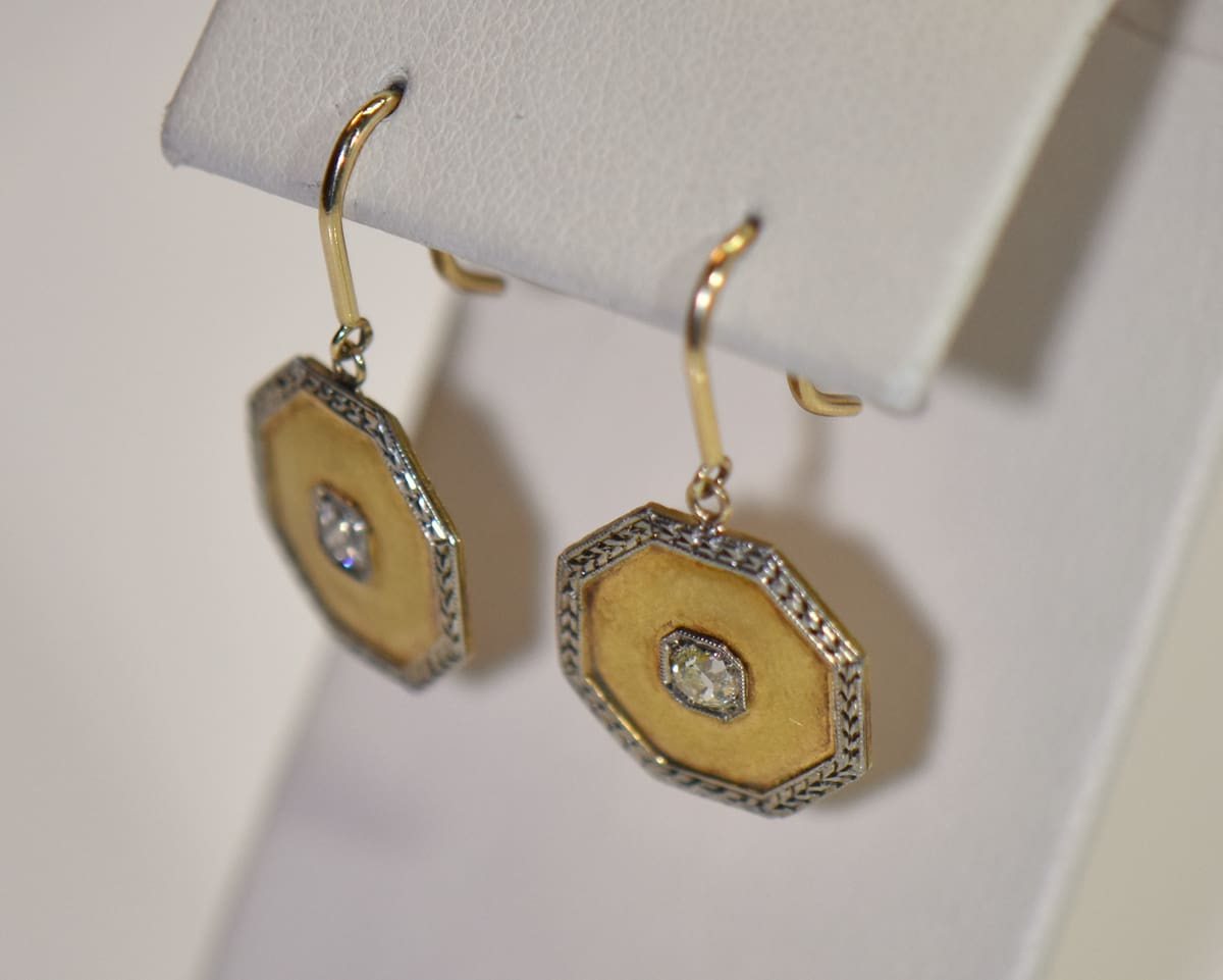 Double Hanging Gold Octagons with Diamond Loop Earrings – Velvet Box Jewels