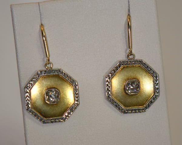 antique octagonal diamond dangle earrings cufflink conversion circa 1900 2.JPG