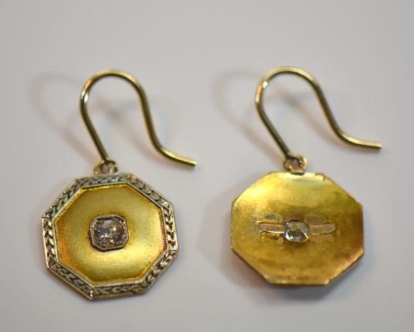 antique octagonal diamond dangle earrings cufflink conversion circa 1900 3.JPG
