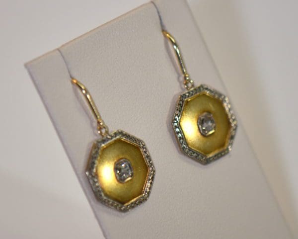 antique octagonal diamond dangle earrings cufflink conversion circa 1900 4.JPG