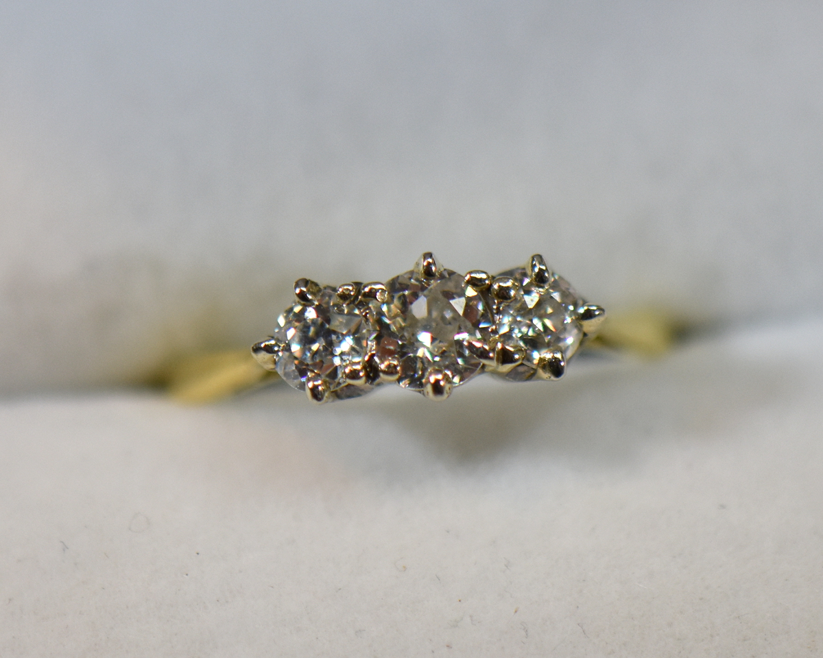 Semi Mount Tension Set 3 Stone Engagement Ring In 18K Yellow Gold |  Fascinating Diamonds