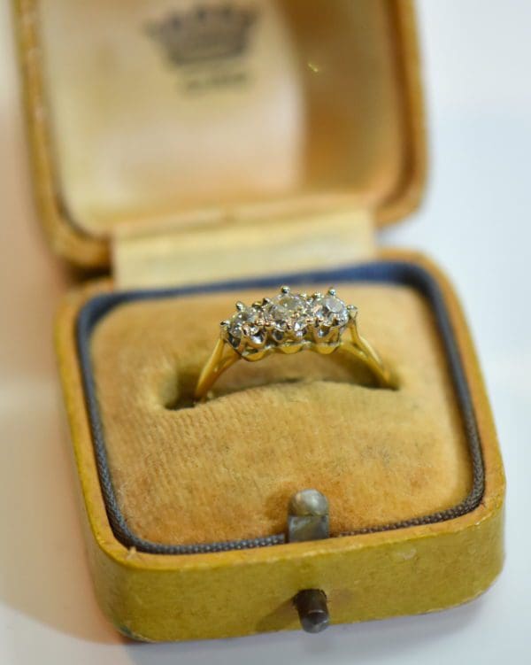 antique old euro cut diamond three stone ring yellow gold shank 4.JPG