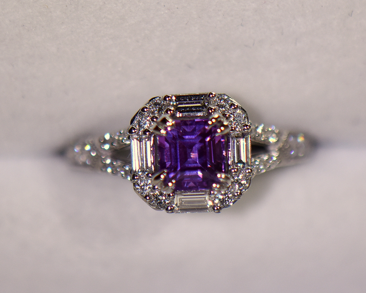 Asscher Cut Diamond Engagement Ring w/ Sapphire Accents - Filigree Jewelers