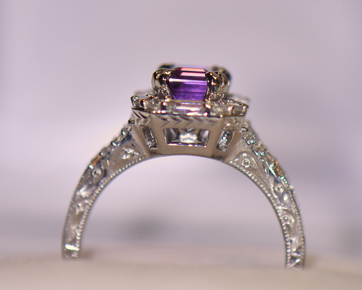 Engagement Ring -Square Halo Diamonds & Blue Sapphires Asscher Cut  Engagement Ring-ES125ACBS