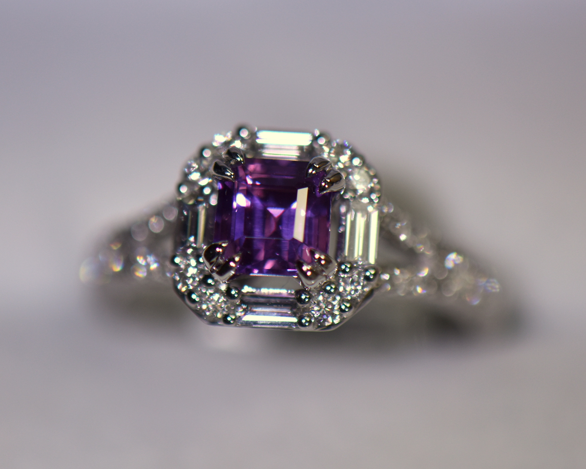 Platinum Custom Emerald Cut Diamond And Blue Sapphire Engagement Ring  #101242 - Seattle Bellevue | Joseph Jewelry