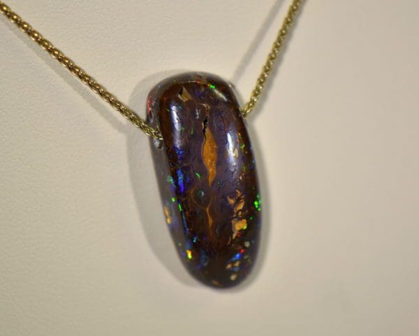 australian boulder opal drilled slide pendant on 18k gold chain 4.JPG