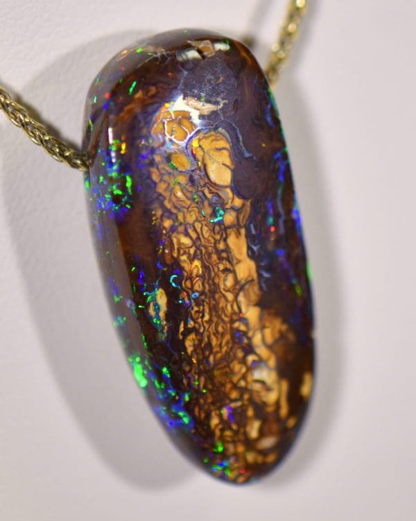 australian boulder opal drilled slide pendant on 18k gold chain 5.JPG