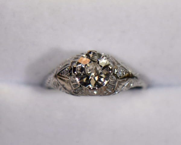 edwardian platinum engagement ring with 1.2ct euro cut diamond.JPG