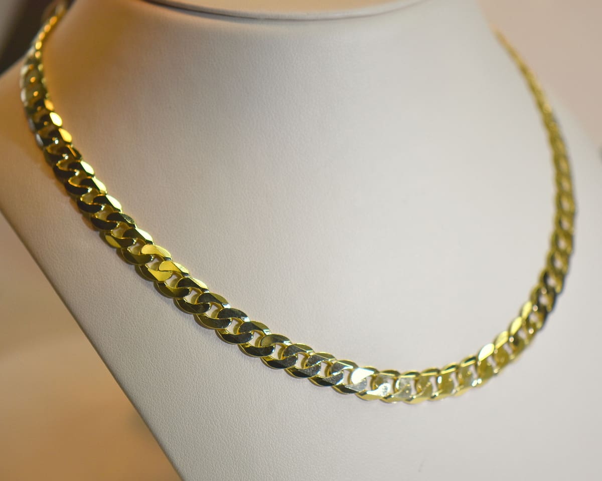 14k Yellow Gold Flat Curb Link Chain Cuban Link