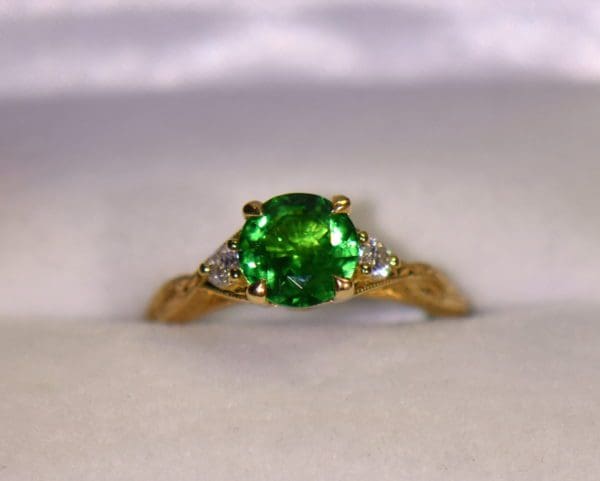 round tsavorite engagement ring with carved details green garnet ring.JPG 1