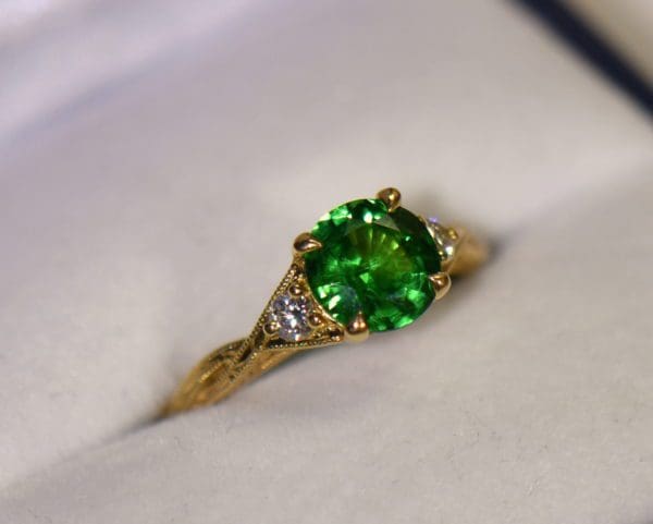 round tsavorite engagement ring with carved details green garnet ring 3.JPG