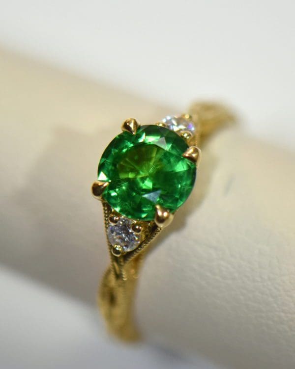 round tsavorite engagement ring with carved details green garnet ring 8.JPG