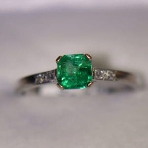 vintage jabel emerald engagement ring 18k white gold 3.JPG