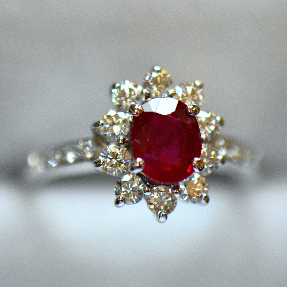 Estate Ruby & Diamond Halo Ring 18k | Federal Way Custom Jewelers
