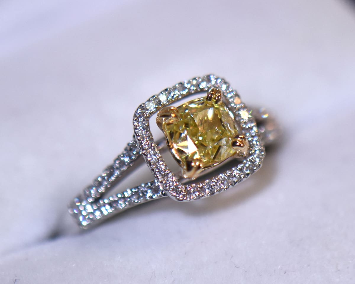 Cushion cut on sale canary diamond ring