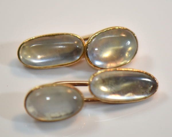 antique moonstone cabochon cufflinks yellow gold bezels 2.JPG