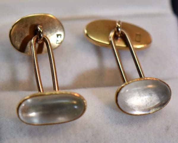 antique moonstone cabochon cufflinks yellow gold bezels 4.JPG