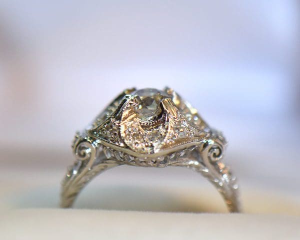 art deco diamond ring sculptural platinum engagement ring