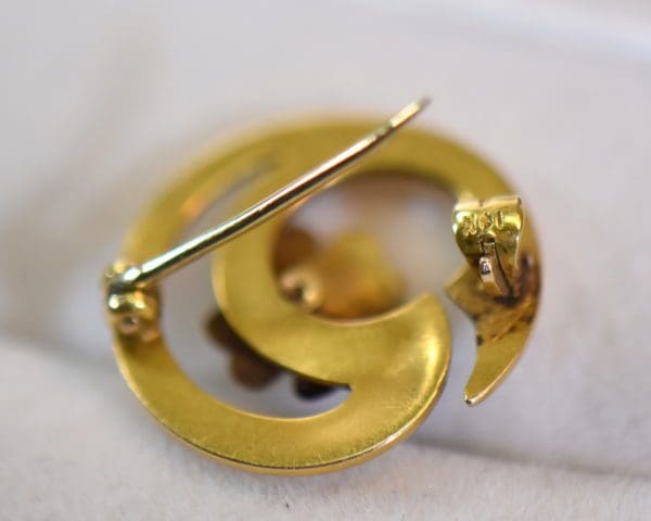 art nouveau gold diamond flower swirl brooch.JPG
