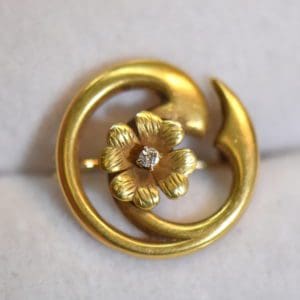art nouveau gold diamond flower swirl brooch 2.JPG
