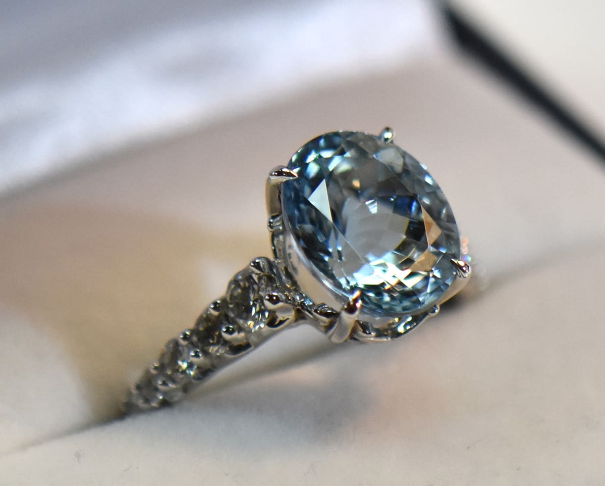 Arabesque-Inspired 2.5ct Pear Aquamarine Engagement Ring | Ken & Dana