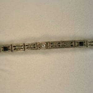 art deco filigree bracelet white gold diamond synthetic sapphire