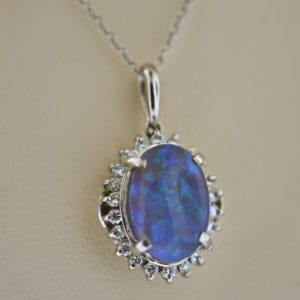estate platinum black crystal opal diamond halo pendant
