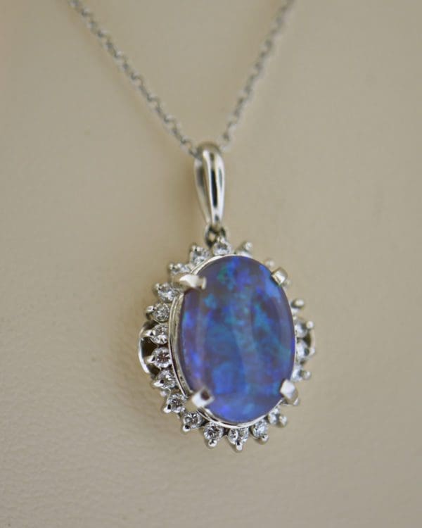 estate platinum black crystal opal diamond halo pendant