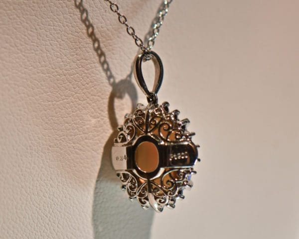 estate platinum black crystal opal diamond halo pendant 2