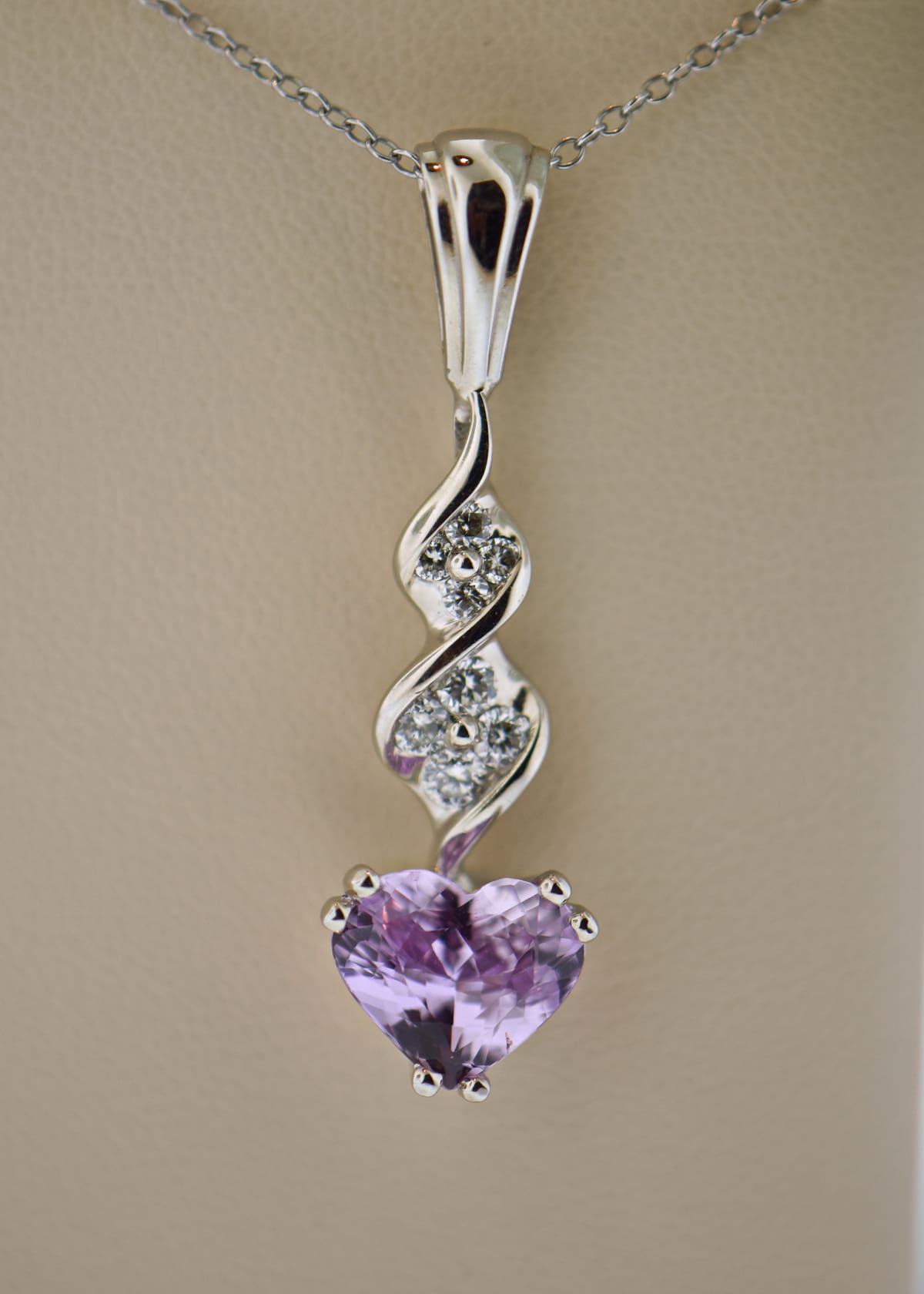 Pastel Lilac Heart Shaped Pink Sapphire & Diamond Pendant