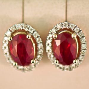 kallati oval ruby and diamond halo stud earrings 2