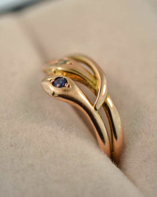 antique sapphire and diamond snake wedding ring 3