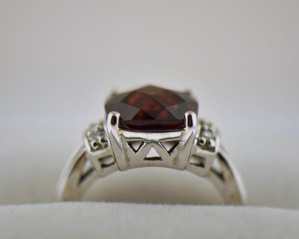checkerboard cut red garnet ring white gold