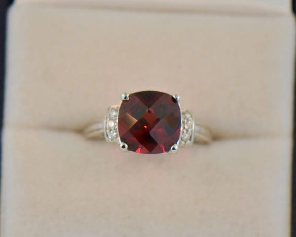 checkerboard cut red garnet ring white gold 2