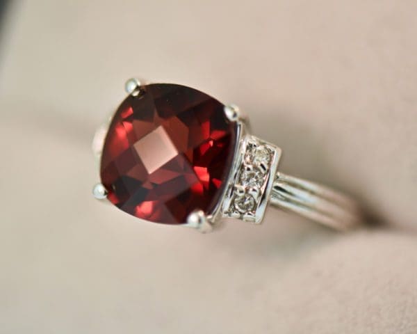checkerboard cut red garnet ring white gold 3
