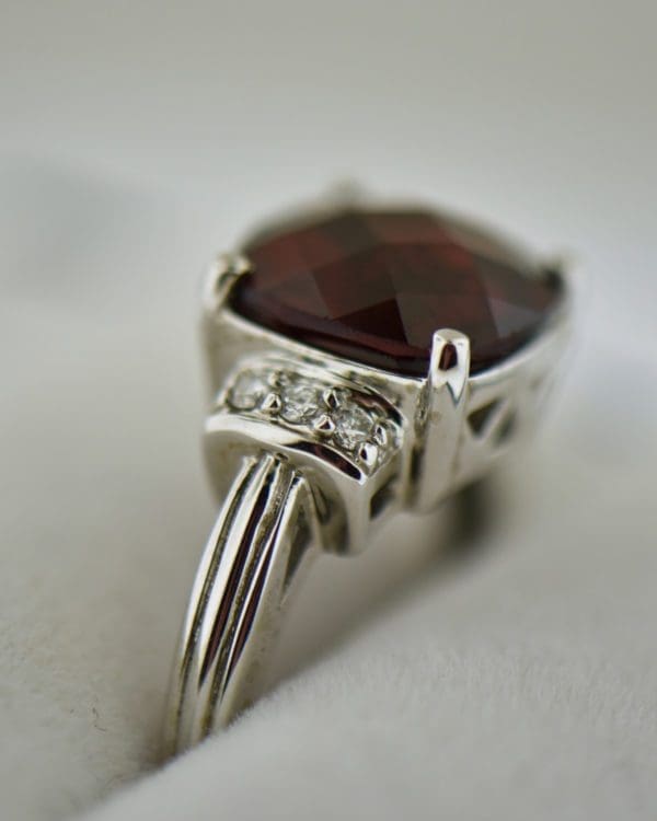 checkerboard cut red garnet ring white gold 4